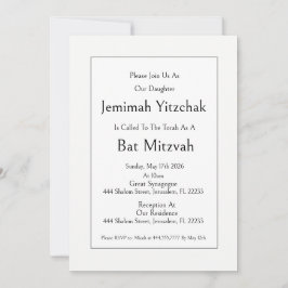 Bat Mitzvah judisk inbjudan, minimalistisk modern Inbjudningar