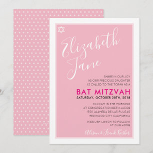 BAT MITZVAH judisk stjärna stilren tween rosa inbj Inbjudningar