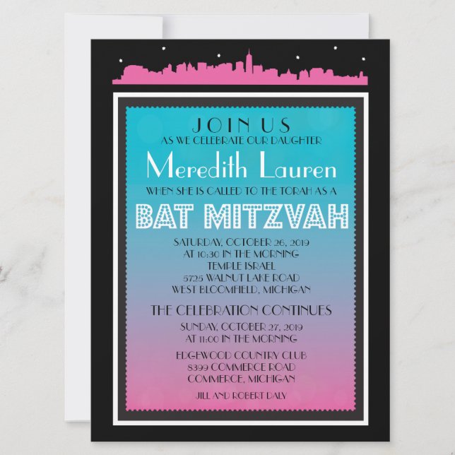 Bat mitzvah KLASSISK BROADWAY-inbjudan-6 x 8 Inbjudningar (Framsida)