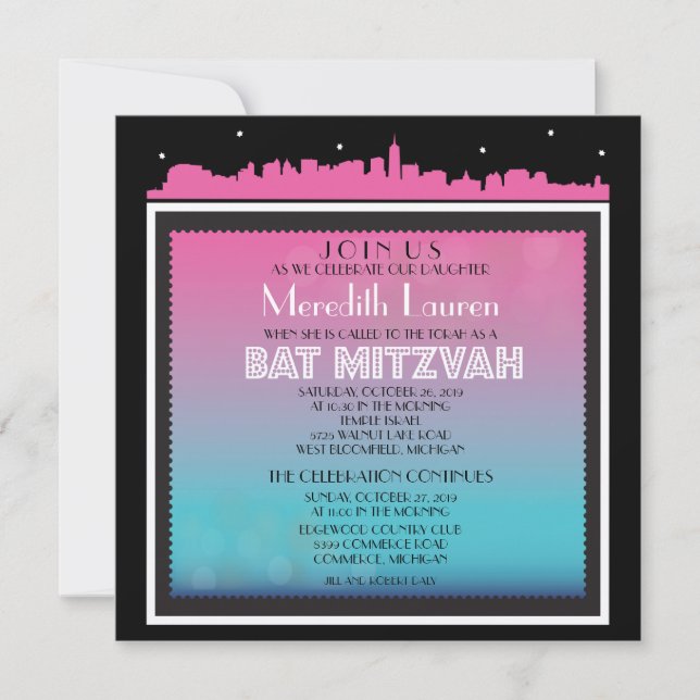 Bat mitzvah KLASSISK BROADWAY-INBJUDAN CENTERED Inbjudningar (Framsida)