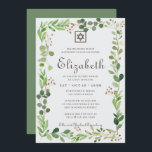 Bat mitzvah, klassiskt skript, vattenfärgsfyllning inbjudningar<br><div class="desc">Består av elegant serif- och krämfärgstipografi på en vattenfärgsgrey grönt foliage botaniskt ram. 

Detta är designad av Select Party Supplies,  exklusiv för Zazzle.

Finns här:http://www.zazzle.com/store/selectpartysupplies</div>