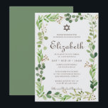 Bat mitzvah, klassiskt skript, vattenfärgsfyllning inbjudningar<br><div class="desc">Består av elegant serif- och krämfärgstipografi på en vattenfärgsgrey grönt foliage botaniskt ram. 

Detta är designad av Select Party Supplies,  exklusiv för Zazzle.

Finns här:http://www.zazzle.com/store/selectpartysupplies</div>