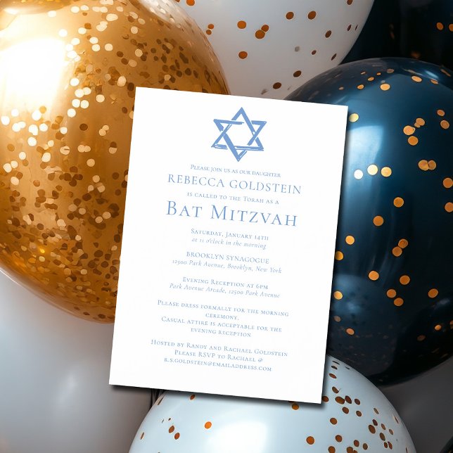 Bat Mitzvah Konstnärlig blå Davidstjärna-fest Magnetisk Inbjudningskort (Skapare uppladdad)