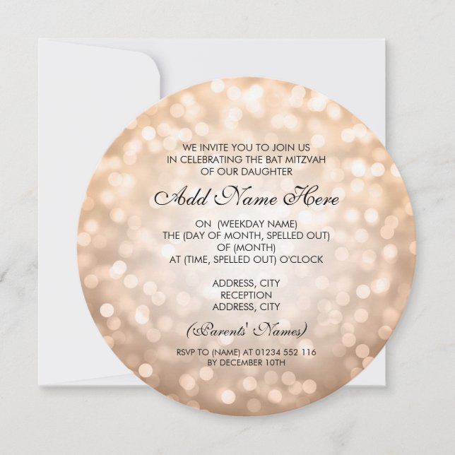 Bat mitzvah koppar Glitter Ljus Inbjudningar (Framsida)