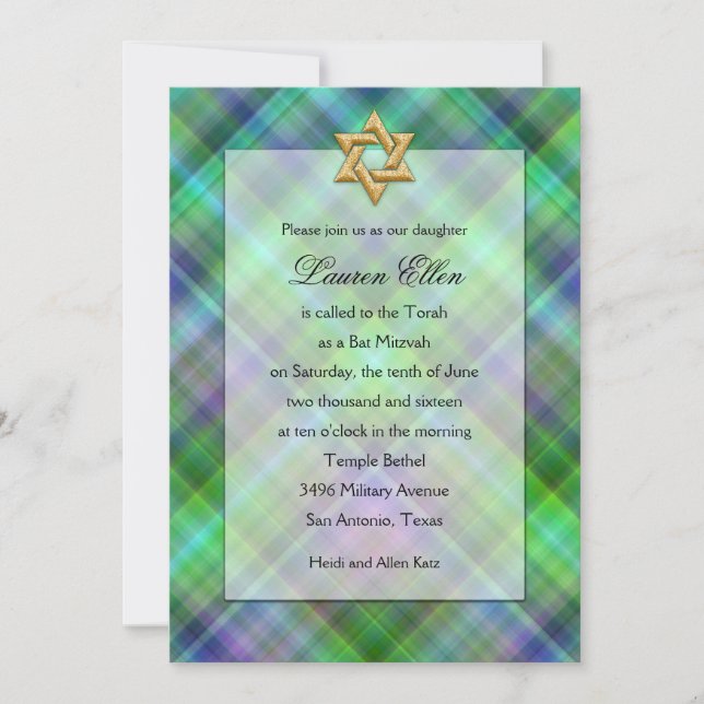 Bat mitzvah lagerstilt inbjudningar (Framsida)