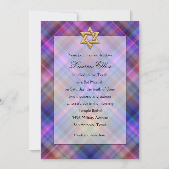 Bat mitzvah lagerstilt inbjudningar (Framsida)