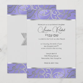 Bat mitzvah Lavender Lila Silver Filigree Inbjudningar