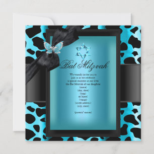 Bat Mitzvah Leopard Turkos Fjäril Inbjudningar