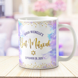 Bat Mitzvah Lila Akvarell Guld Skrift Konfetti Kaffemugg