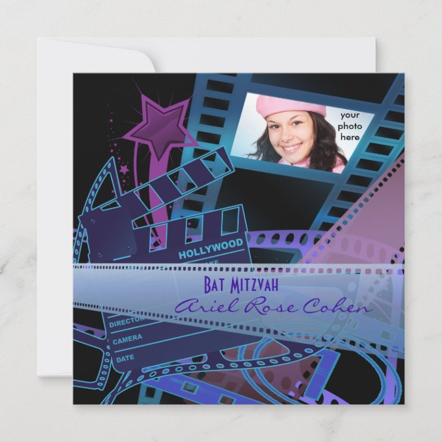 Bat Mitzvah Lila Foto Hollywood Stjärna Inbjudningar (Framsida)