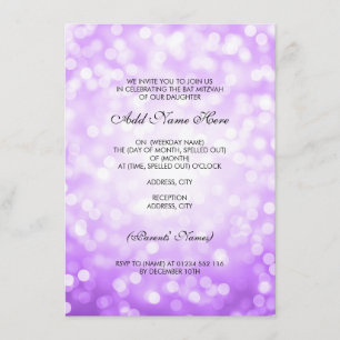 Bat mitzvah Lila Glitter Ljus Inbjudningar