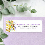 Bat mitzvah Lila Guld Träd o Life Returadress Returadress Etikett<br><div class="desc">Var stolt, gladd och visa den här milstolpen av din favorit Bat mitzvah med den här roligten, sofistikerad, personligens returadressetikett! En häpnadsväckande, grafisk faux guld-folie träd med glatt turkos, teal, lila och Blue Star av David och punkt "löv" överträffar en vit bakgrund. Anpassa anpassningsbarna med ditt namn och adress. Garanterad...</div>