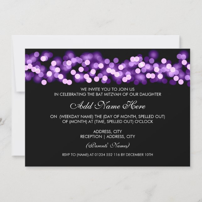 Bat mitzvah Lila Hollywood Glam Inbjudningar (Framsida)