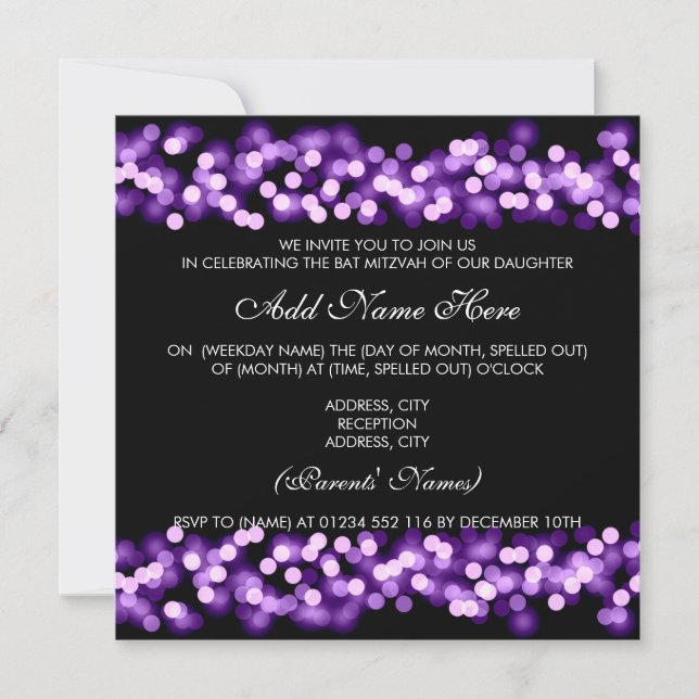 Bat mitzvah Lila Hollywood Glam Inbjudningar (Framsida)