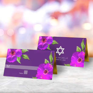 Bat mitzvah Lila Modern Blommigt vattenfärg i fets Placeringskort