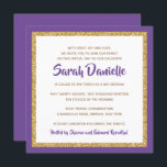 Bat mitzvah lila och Guld Glitter-torget Inbjudningar<br><div class="desc">Trendigets Bat mitzvah inbjudan innehåller gnistrande faux glitter som är skrivet mot en solid färg-bakgrund. Använda mallformuläret om du vill lägga till egen information. Du kan använda funktionen "Anpassa" för att ändra teckensnittet stil,  färg och layouten.</div>