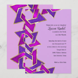 Bat mitzvah Lila Rosa Star of David Invat Inbjudningar