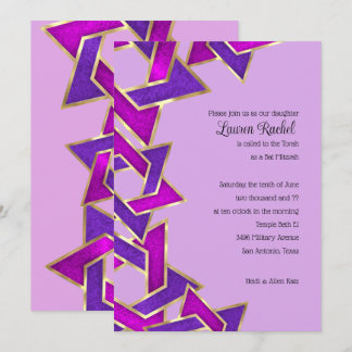Bat mitzvah Lila Rosa Star of David Invat Inbjudningar