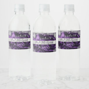 Bat mitzvah Lila Satin Mousserande diamanter Vattenflaskor Etikett