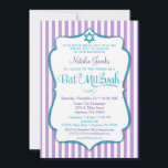 Bat mitzvah Lila  Teal Elegant Rand Inbjudningar<br><div class="desc">En elegant Bat mitzvah inbjudan till lila och teal med lila och vit rand och teal glitter ram tillsammans med en glitter-stjärna av David. Glitter-texten ram om detta klassiska och klassiska Bat mitzvah inbjudan har ett utseendes skuggutseende för ge.</div>