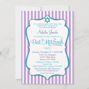 Bat mitzvah Lila  Teal Elegant Rand Inbjudningar