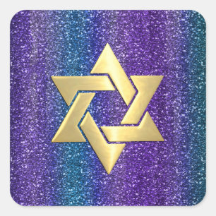 Bat mitzvah Lila Teal Glittery Rand någon Färg Fyrkantigt Klistermärke