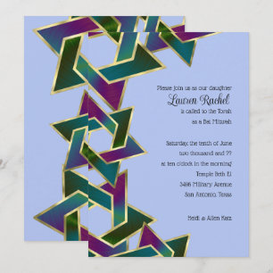 Bat mitzvah Lila Teal Star of David på valfri Färg Inbjudningar