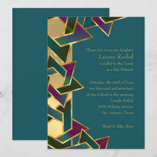 Bat mitzvah Lila Teal Star of David på valfri Färg Inbjudningar