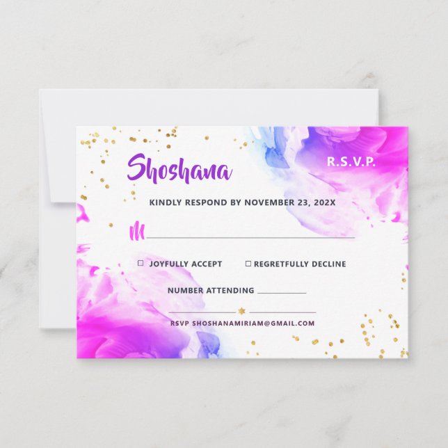 Bat mitzvah Lila Watercolor Glitter OSA kort (Framsida)