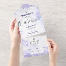 Bat mitzvah Lila Watercolor Silver Script Modern