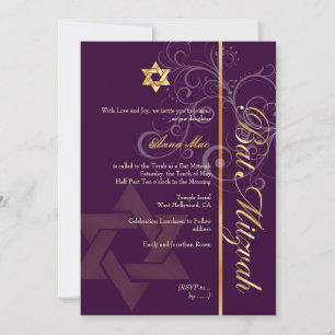 Bat Mitzvah/lilac/plommon/guld/gör-det-själv-bakgr Inbjudningar