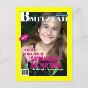 Bat mitzvah magasin Spara datum Gult Rosa Meddelande Vykort