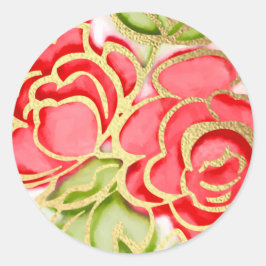 Bat mitzvah målad vattenfärg Röd ros Runt Klistermärke