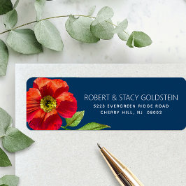 Bat mitzvah marin blå Blommigt Modern Returadress Etikett