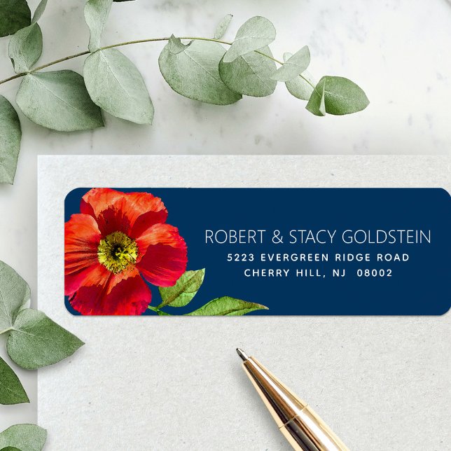 Bat mitzvah marin blå Blommigt Modern Returadress Etikett (Skapare uppladdad)