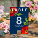Bat mitzvah marin blå röd Blommigt vattenfärg Mode Bordsnummer<br><div class="desc">Inget Bat mitzvah party är färdigt utan bordsnummer av personlig. Låt din favorit Bat mitzvah vara stolt, glädjas och fira hennes milstolpe på hennes perfekt samordnade party. Den här sofistikerade, chic, bedövande, röda blommigtens vattenfärg med modern sanserif-typ täcker över en mörk, marin blå bakgrund. Anpassa anpassningsbarna till bordsnumret, hennes namn...</div>