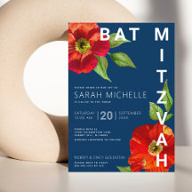 Bat mitzvah marin blå röd Blommigt vattenfärg Mode