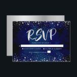 Bat mitzvah marin Silver Glitter-skript, vattenfär OSA Kort<br><div class="desc">Var stolt, gladd och visa den här milstolpen av din favoritBat mitzvah! Inkludera det här fantastiska, moderna OSA-kortet för personlig för evenemanget. Grafikfiltret faux silver foil calligraphy script och konetti täcker över en rik, dramatisk, marin blå vattenfärgsbakgrund. Anpassa anpassningsbarnas text med datumet "svara senast". Matchning och samordning av inbjudan, adressetiketter,...</div>