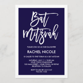 Bat mitzvah marinblå | enkel modern typografi inbjudningar