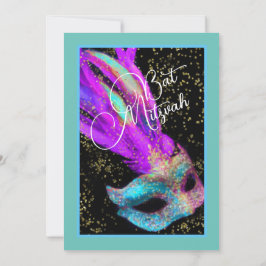 Bat mitzvah maskerad svart Rosa blå inbjudan