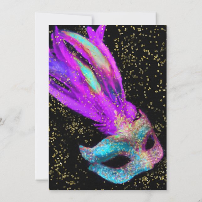 Bat mitzvah Masquerasvart Rosa Blue Inbjudningar (Baksida)