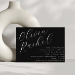 Bat mitzvah minimala eleganter för svartvitt och v inbjudningar<br><div class="desc">Den här contemporaryns bat mitzvah inbjudan har en minimalistisk vågrät och en vacker manuskalligrafi i vitt på svart bakgrund.</div>