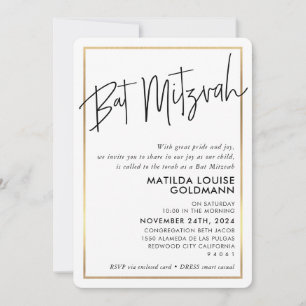 BAT MITZVAH minsta moderna svarta vita guld ram Inbjudningar
