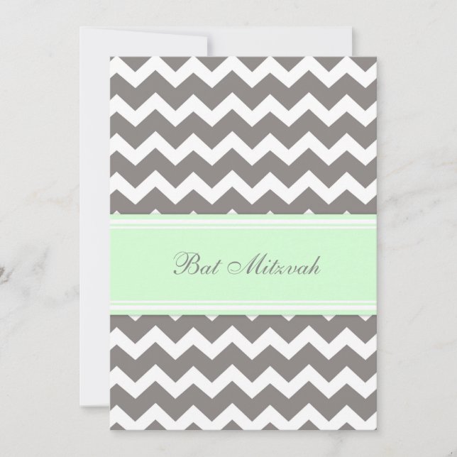 Bat mitzvah Mint Grått Chevron-inbjudningar Inbjudningar (Framsida)