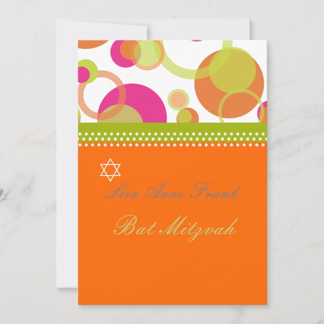 Bat Mitzvah+Mod Bubblor/orange/hetrosa röda Inbjudningar (Framsida)