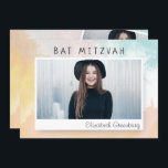 Bat mitzvah Modern Abstrakt för vattenfärg Inbjudningar<br><div class="desc">Färgfärg på vattenfärgsfärgad abstrakt fungerar som en bakgrund till detta kort. Anpassa med tre bilder av ditt barn. 

Finns här:http://www.zazzle.com/store/selectpartysupplies</div>