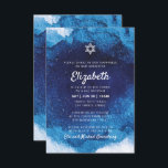 Bat mitzvah modern blå vattenfärg inbjudningar<br><div class="desc">Består av lekfullt skript och serif-typografi. Allt mot en bakgrund av blå vattenfärgsbakgrund. 

Detta är designat av Select Party Supplies,  exklusiv för Zazzle.

Tillgänglig här:
http://www.zazzle.com/selectpartysupplies</div>