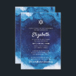 Bat mitzvah modern blå vattenfärg inbjudningar<br><div class="desc">Består av lekfullt skript och serif-typografi. Allt mot en bakgrund av blå vattenfärgsbakgrund. 

Detta är designat av Select Party Supplies,  exklusiv för Zazzle.

Tillgänglig här:
http://www.zazzle.com/selectpartysupplies</div>