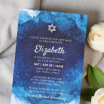 Bat mitzvah modern blå vattenfärg inbjudningar<br><div class="desc">Består av lekfullt skript och serif-typografi. Allt mot en bakgrund av blå vattenfärgsbakgrund. Detta är designat av Select Party Supplies,  exklusiv för Zazzle. Finns här: http://www.zazzle.com/selectpartysupplies</div>
