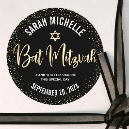 Bat mitzvah Modern Black Gold Foil Glitter-skript Runt Klistermärke